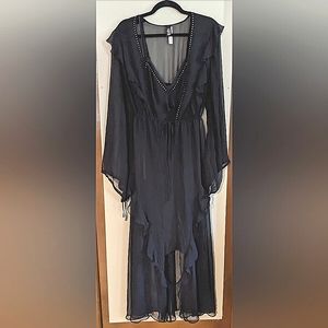 Victoria's Secret Long Sleeve Sheer Black with Gold Long Chemise Lingerie